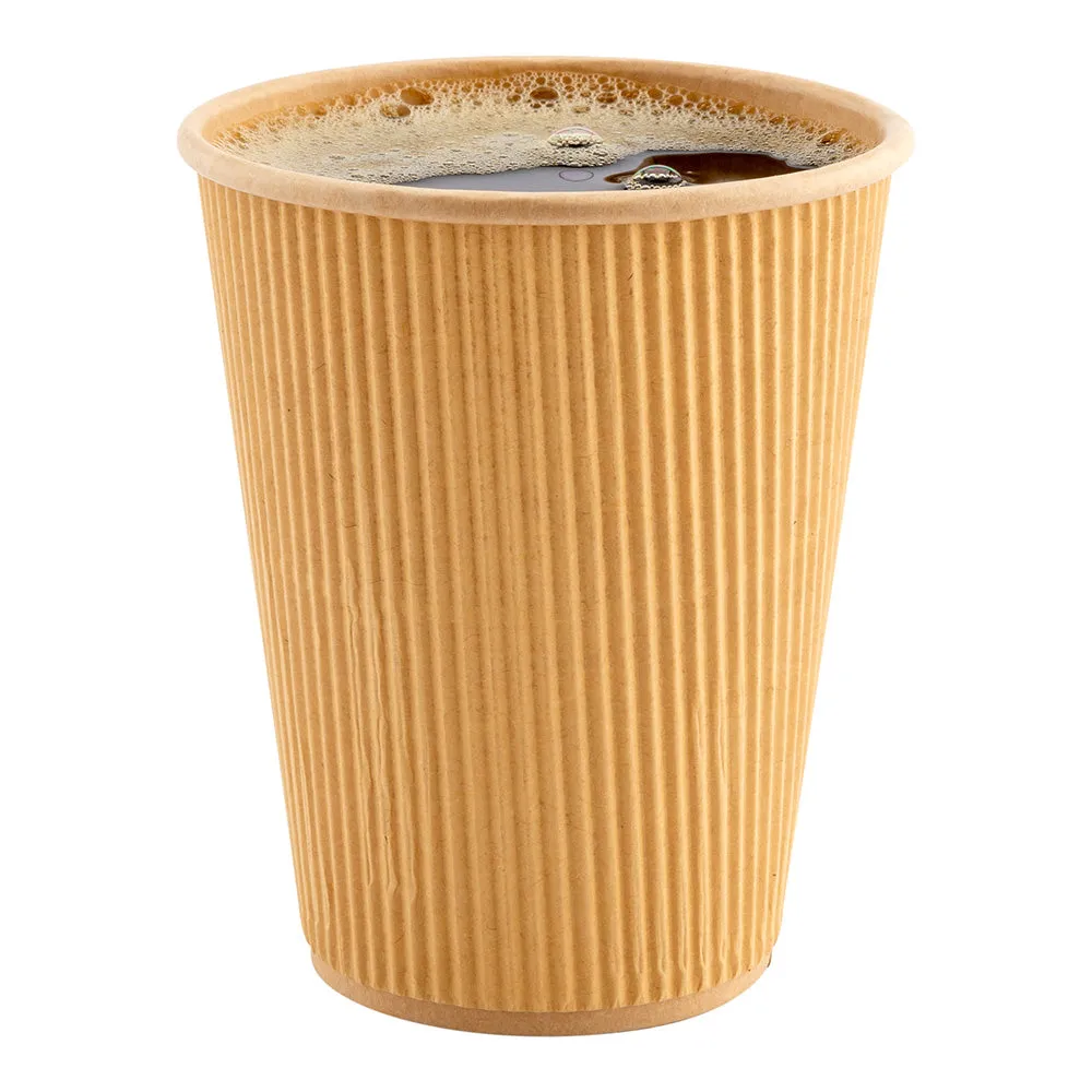 12 oz Kraft Paper Coffee Cup - Ripple Wall - 3 1/2" x 3 1/2" x 4 1/4" - 25 count box