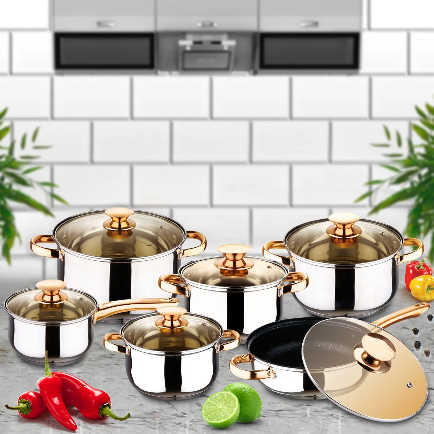 12 Pcs Stainless Steel Induction Pot Set