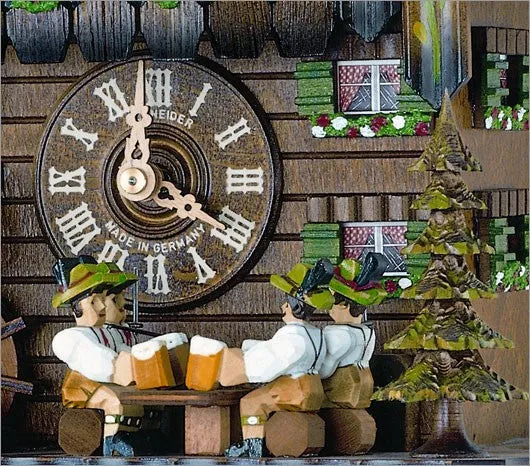 12" Musical Four Beer Drinkers Black Forest Cuckoo Clock