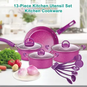 13-Piece Non-Stick Pots and Pans Set Kitchen Utensils - Durable and Easy-Clean Cookware for Effortless Cooking