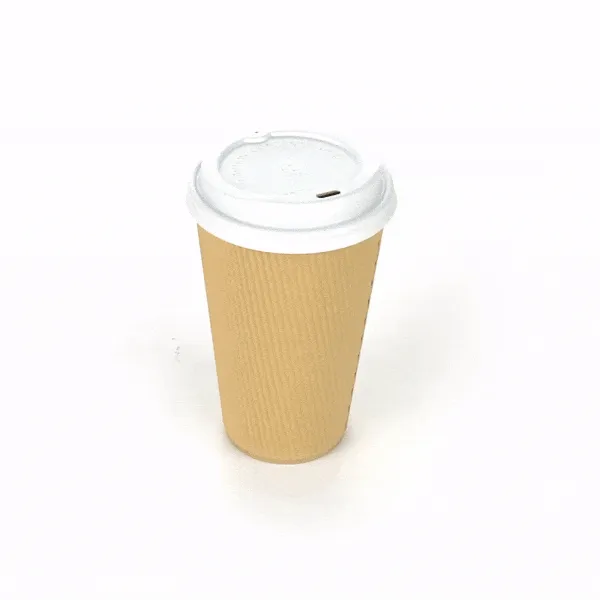 16 oz Kraft Paper Ripple Wall Coffee Cup - with White Lid - 3 1/2" x 3 1/2" x 6 1/4" - 20 count box