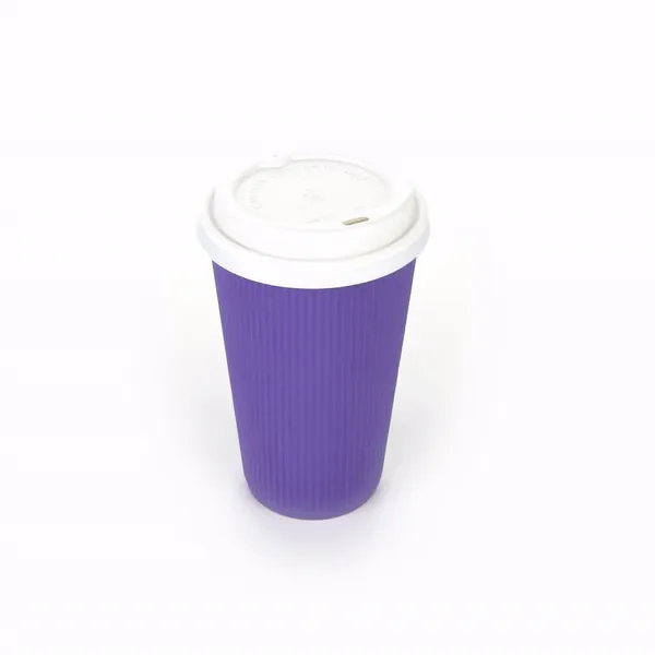 16 oz Royal Purple Paper Ripple Wall Coffee Cup - with White Lid - 3 1/2" x 3 1/2" x 6 1/4" - 200 count box