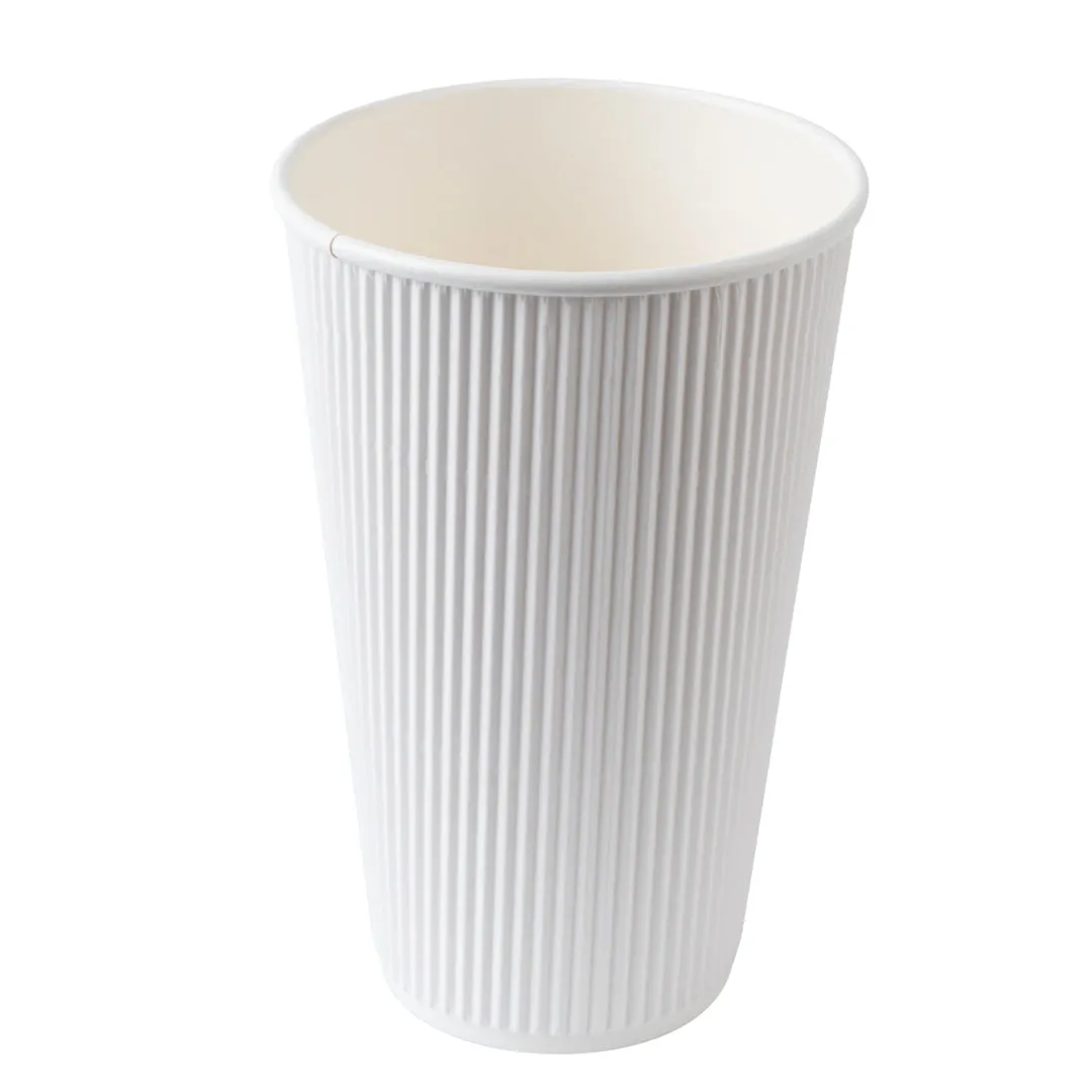 16 oz White Paper Ripple Wall Coffee Cup - with White Lid - 3 1/2" x 3 1/2" x 6 1/4" - 200 count box