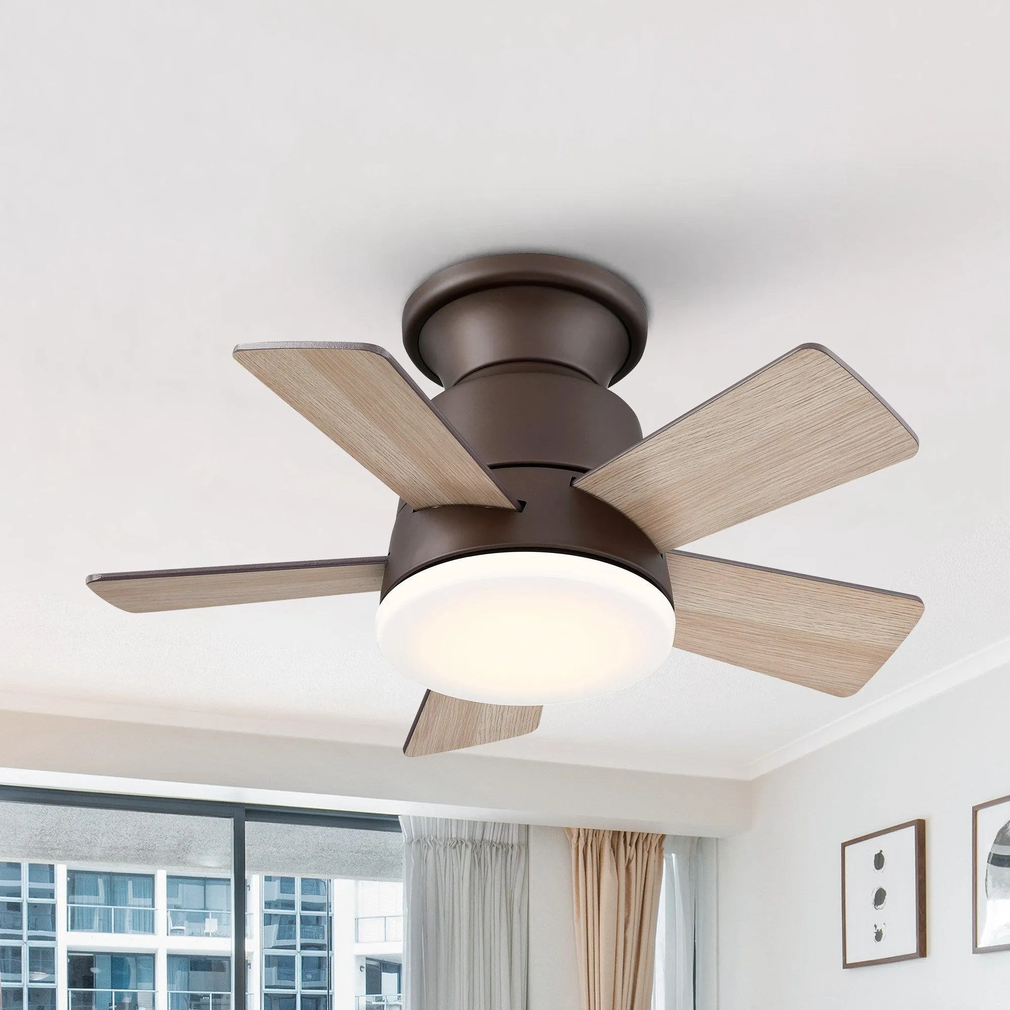 24" Farmhouse Flush Mount Reversible Iron Ceiling Fan with Lighting and Remote Control