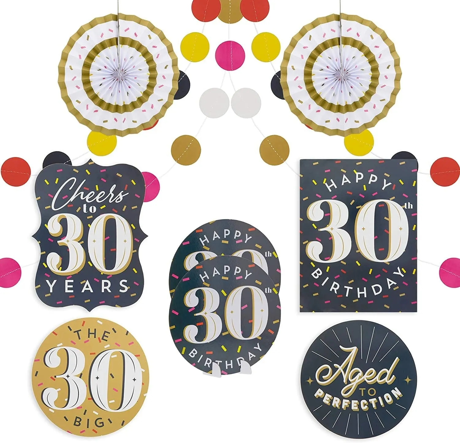 30th Birthday Décor, Includes Table Centerpieces, Wall Sign, Ceiling Decorations and Confetti String (12 Pieces)