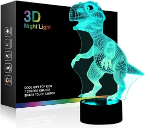 3D Children Kids Night Lamp, Dinosaur Toys for Boys, 7 LED Colors Changing Lighting, Touch USB Charge Table Desk Bedroom Decoration, Cool Gifts Ideas Birthday Xmas for Baby Friends