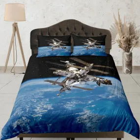 3D satellite outer space bedding, galaxy bedding set full, cosmic duvet cover king, queen, dorm bedding, toddler bedding aesthetic duvet