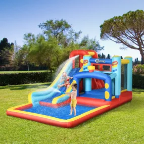 4 in 1 Bouncy Castle, with Slide, Pool, Trampoline, Climbing Wall, Blower - Multicoloured