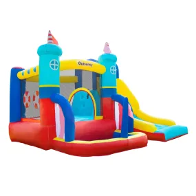 4 in 1 Kids Bounce Castle Large Sailboat Style Inflatable House Slide Trampoline Water Pool Climbing Wall for Kids Age 3-8, 2.65 x 2.6 x 2m