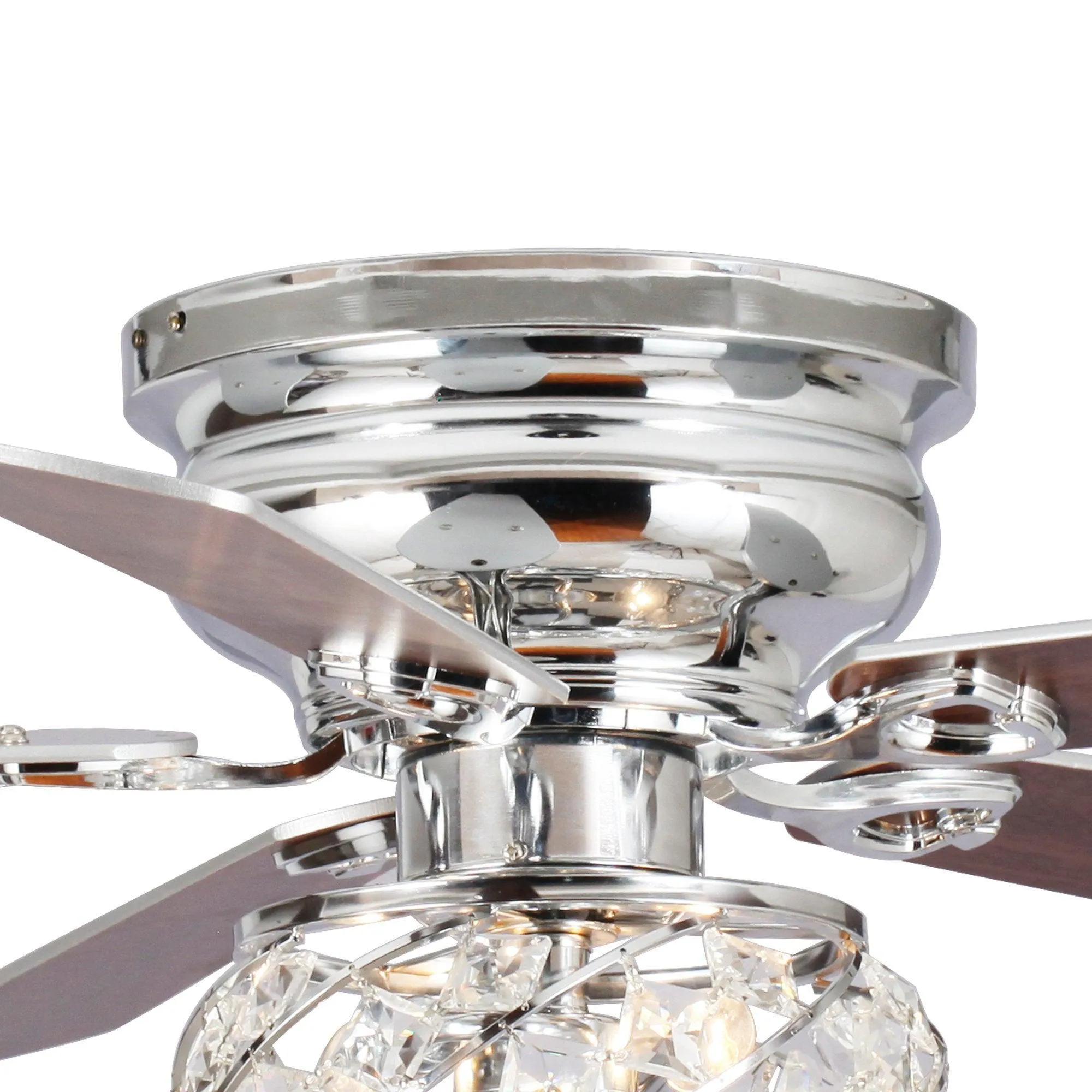 48" Modern Chrome Flush Mount Reversible Crystal Ceiling Fan with Lighting and Remote Control