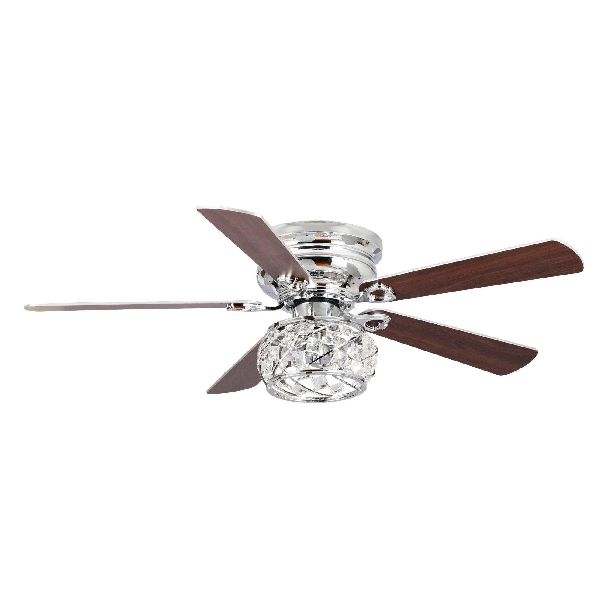 48" Modern Chrome Flush Mount Reversible Crystal Ceiling Fan with Lighting and Remote Control