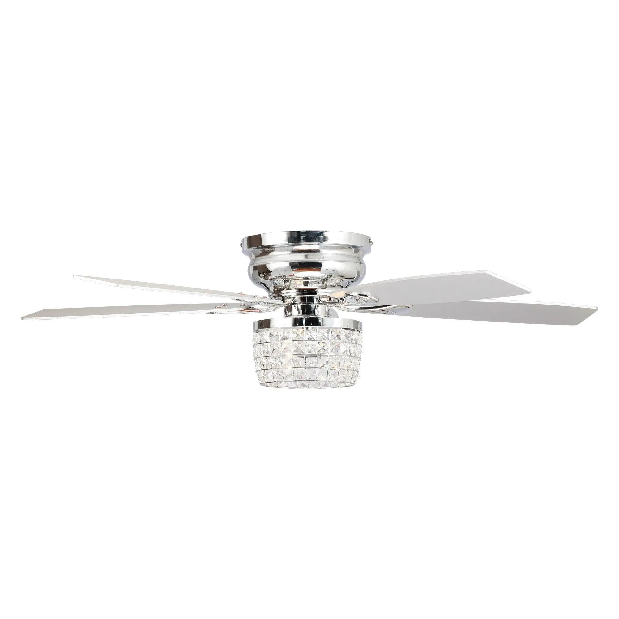 52" Panipat Modern Chrome Flush Mount Reversible Crystal Ceiling Fan with Lighting and Remote Control