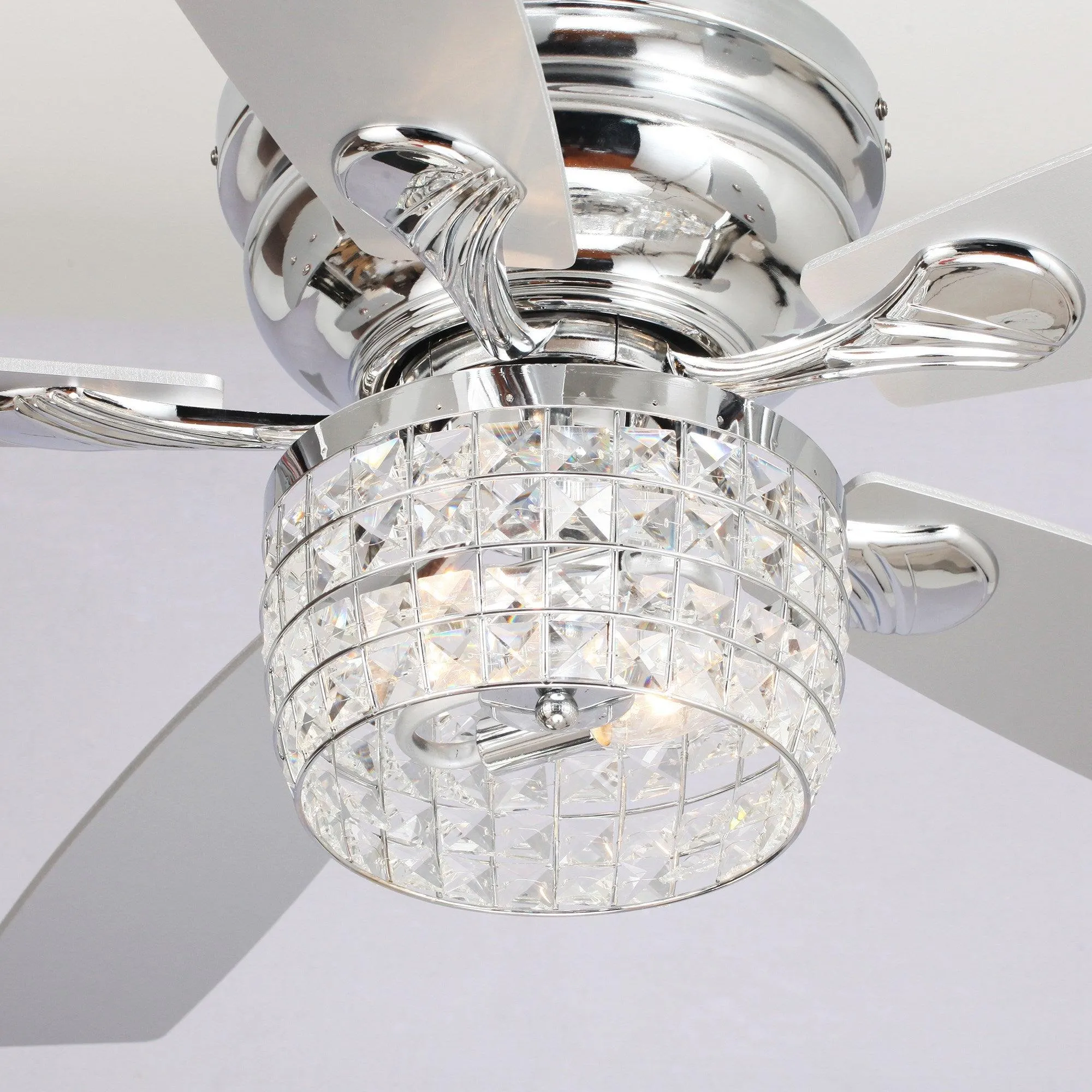 52" Panipat Modern Chrome Flush Mount Reversible Crystal Ceiling Fan with Lighting and Remote Control