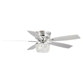 52" Panipat Modern Chrome Flush Mount Reversible Crystal Ceiling Fan with Lighting and Remote Control