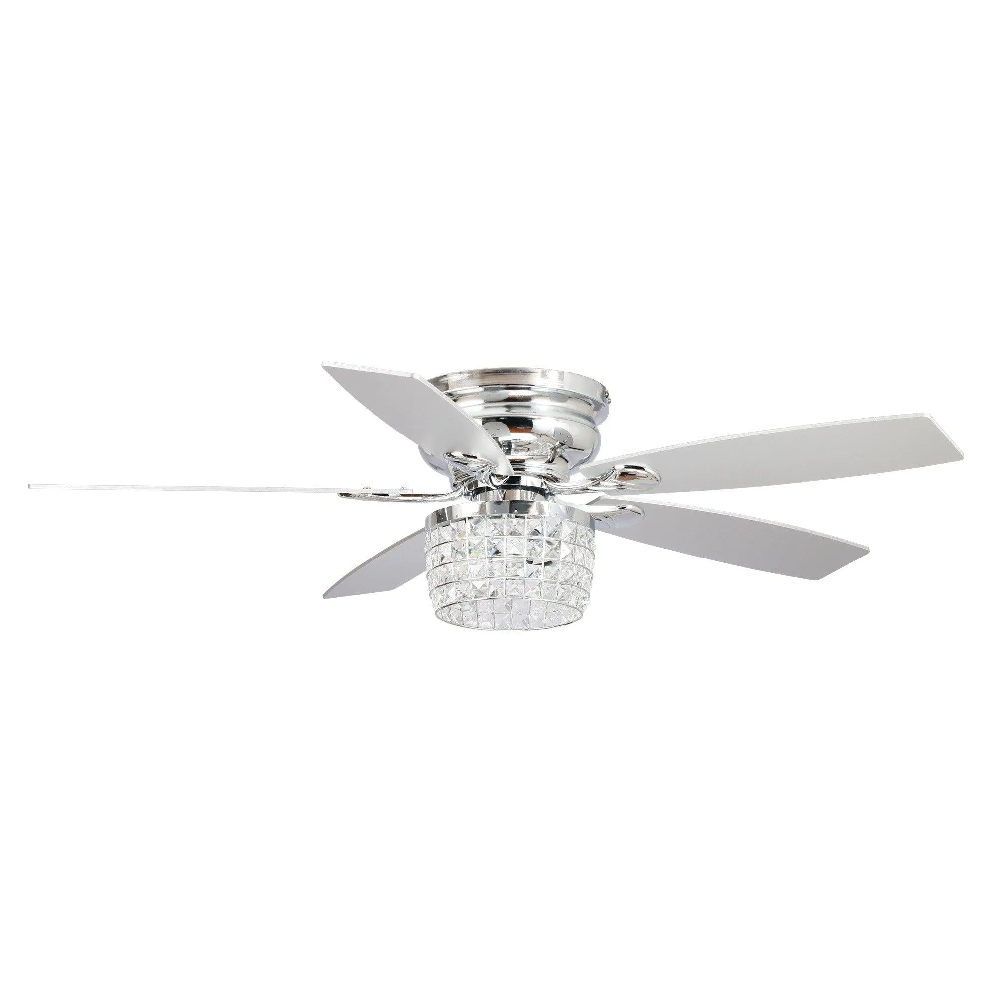 52" Panipat Modern Chrome Flush Mount Reversible Crystal Ceiling Fan with Lighting and Remote Control