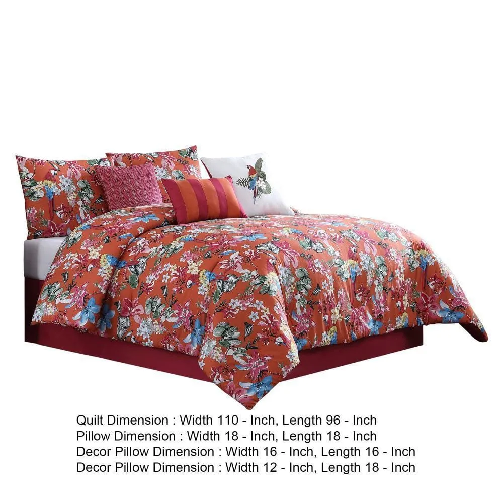 7 Piece King Comforter Set with Printed Floral Pattern, Multicolor By Casagear Home