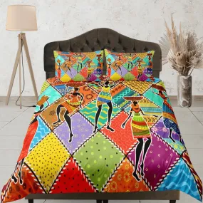 African women patchwork bedding set duvet cover, boho bedding set, ethnic tribal designs, afrocentric designer bedding, south african gift