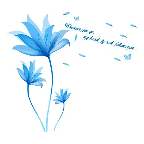 Amazon Brand - Solimo Wall Sticker for Bedroom (Beautiful Blue Flowers Quote), Ideal Size on Wall: 105 x 95 cm, PVC Vinyl