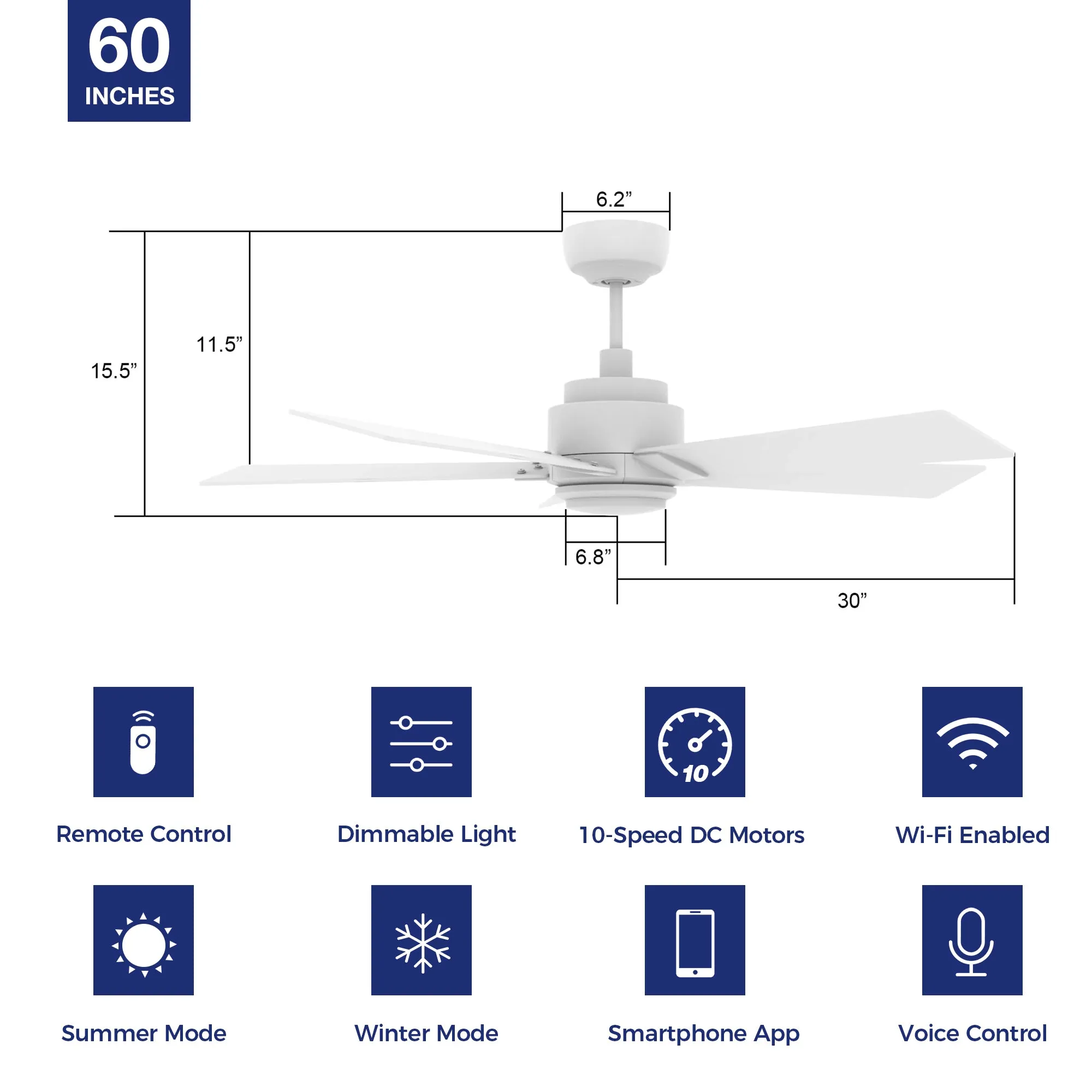 Aspen Smart Ceiling Fan with LED Light Remote Outdoor/Indoor 60"