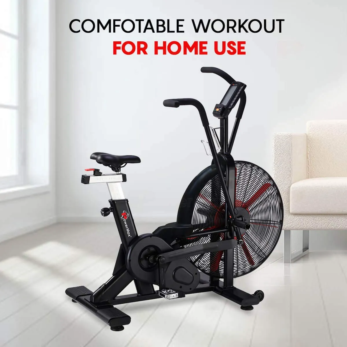 BA-2500C Commercial Air Bike Exercise Cycle with Moving Handle Free Installation Suitable Fitness Equipment Machine for Home | Office | Commercial Gym | Black