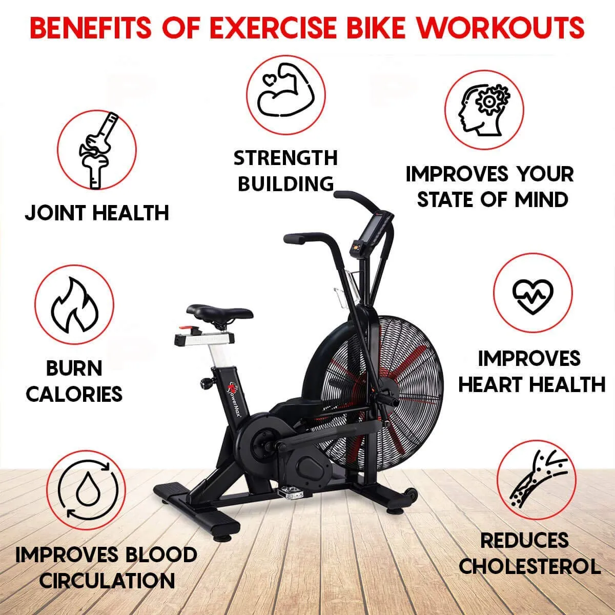 BA-2500C Commercial Air Bike Exercise Cycle with Moving Handle Free Installation Suitable Fitness Equipment Machine for Home | Office | Commercial Gym | Black