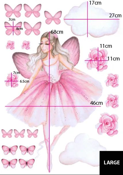 Ballerina Fairy Australian Design Hand Painted Peel & Stick, Removable Wall Decal. Nursery, Kids Playroom, Kids Teens Bedroom