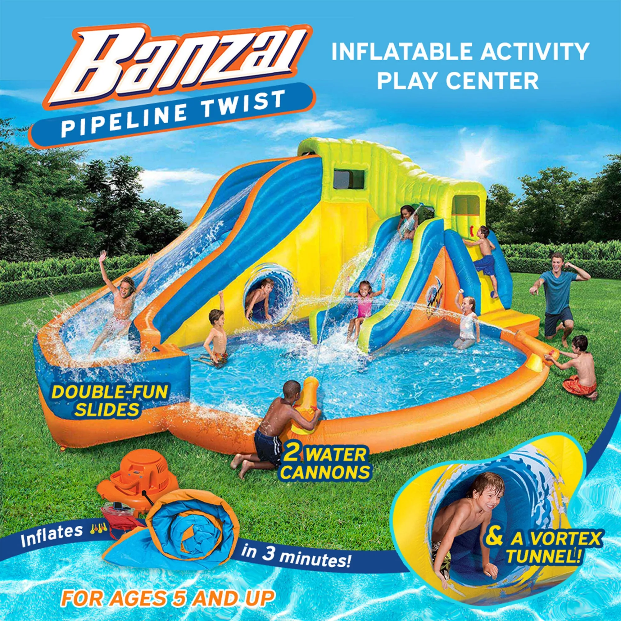 Banzai Pipeline Twist Kids Inflatable Backyard Waterpark Activity Play Center