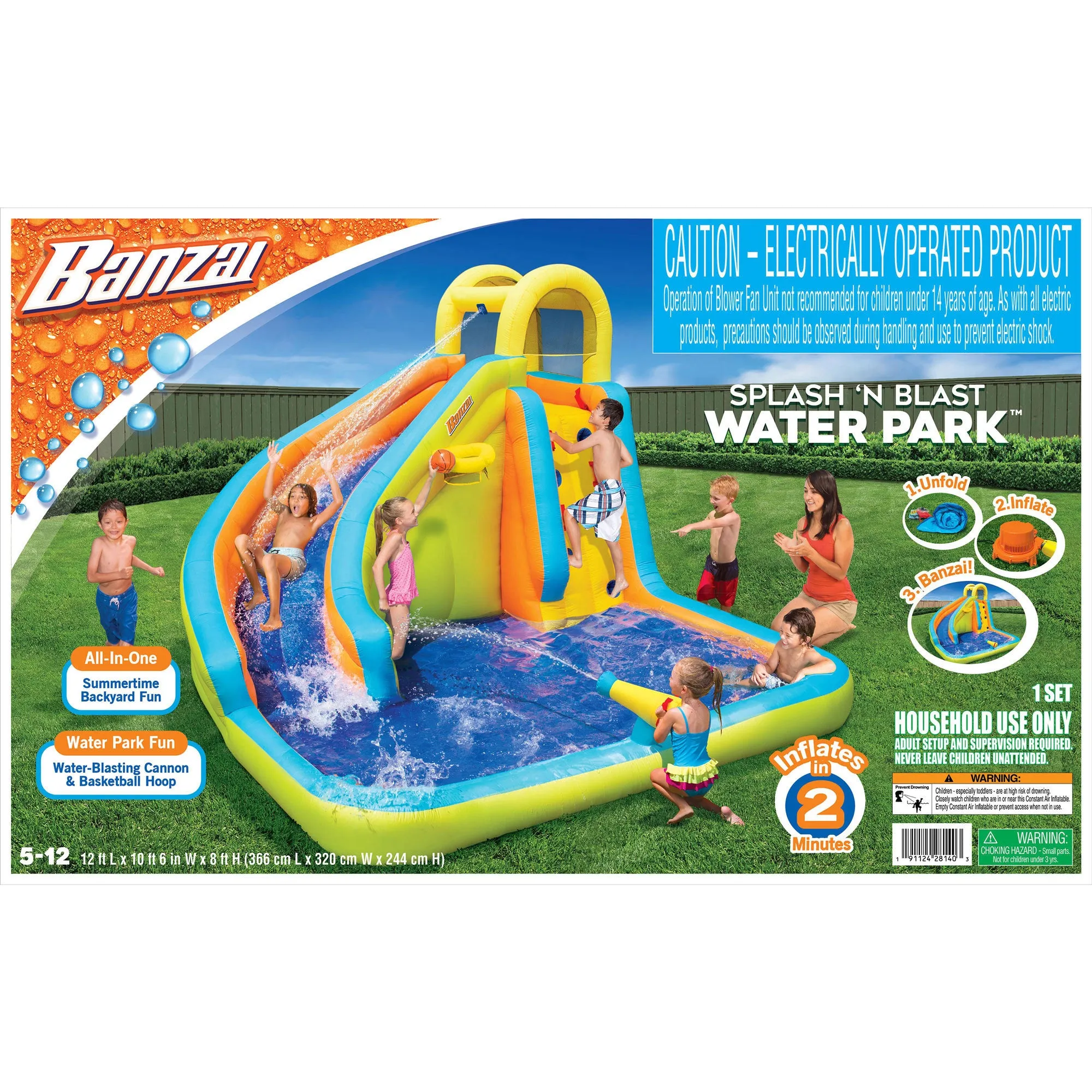 Banzai Splash 'N Blast Kids Backyard Inflatable Water Slide Park (Open Box)