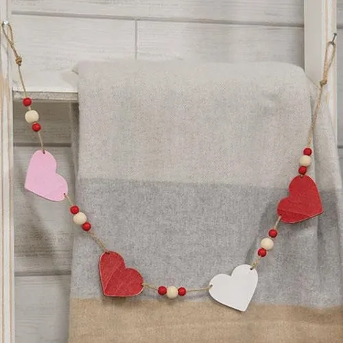 Beaded Wooden Hearts Mini Garland