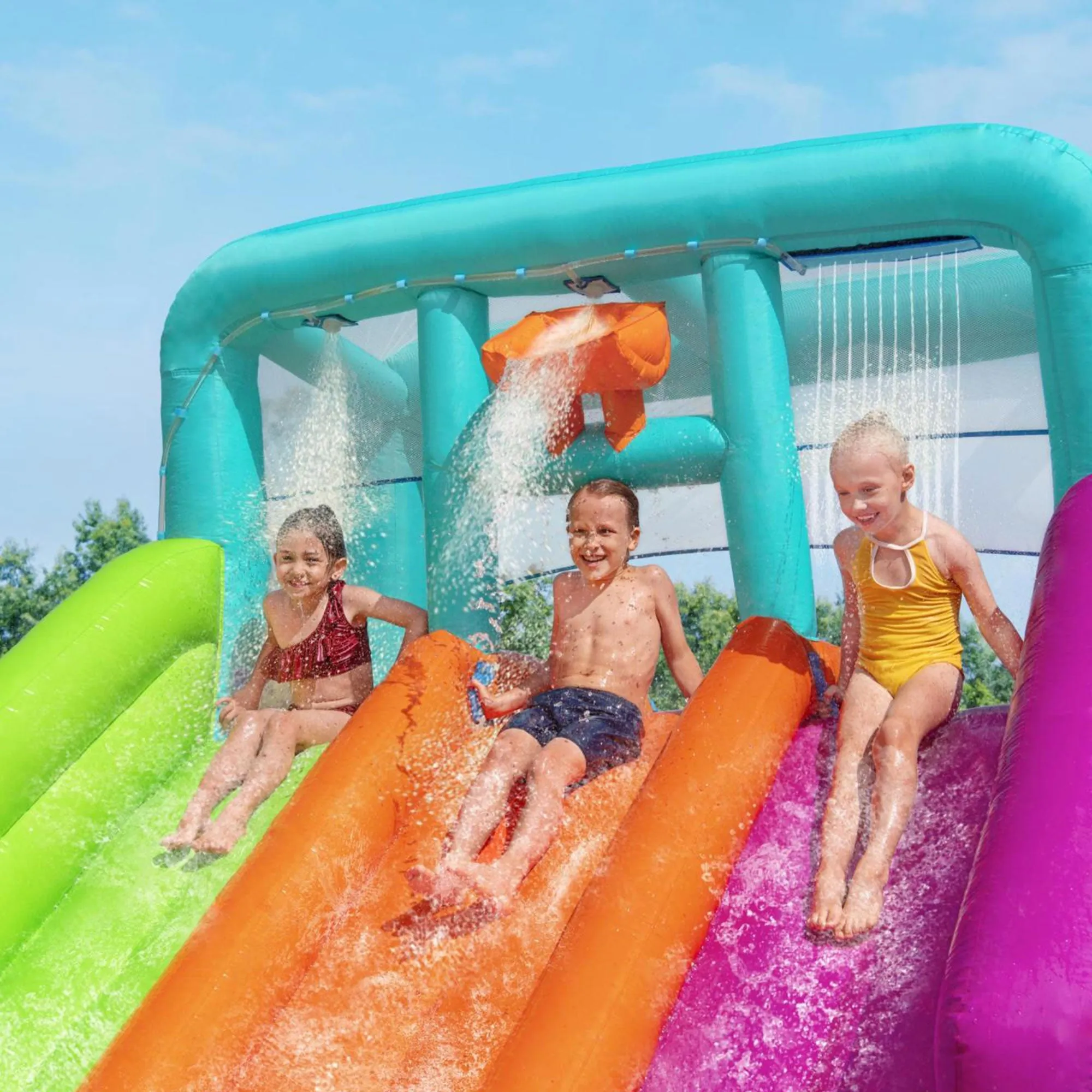 Bestway H2OGO! Triple Splash Course Inflatable Mega Water Park with Air Blower