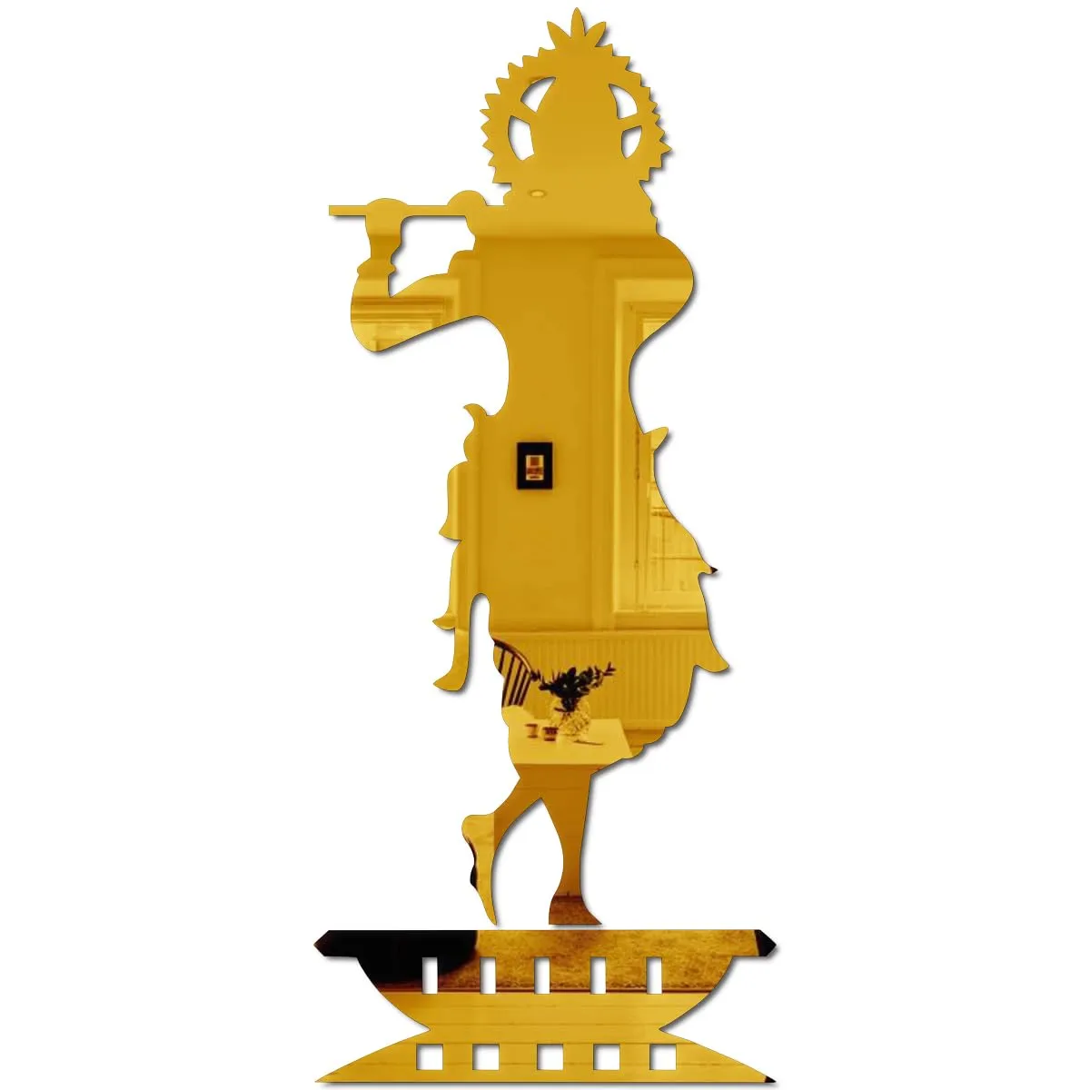 Bikri Kendra - Krishna with Stand Golden. Mirror Stickers for Wall, Acrylic Mirror, Wall Mirror, 3D Stickers, Wall Stickers for Room Hall Home and Office