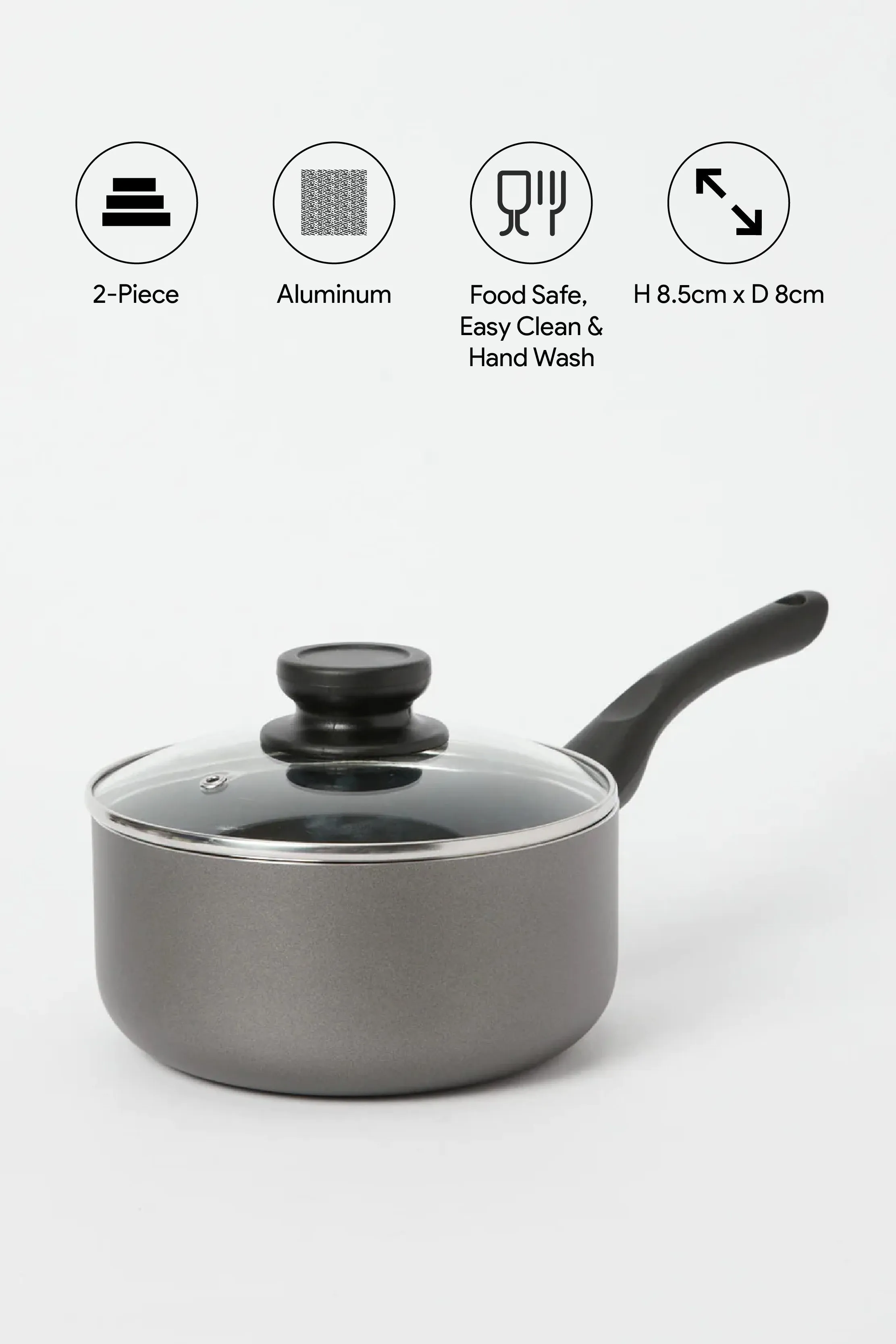 Black Aluminum Non Stick Saucepan With Glass Lid (18Cm)