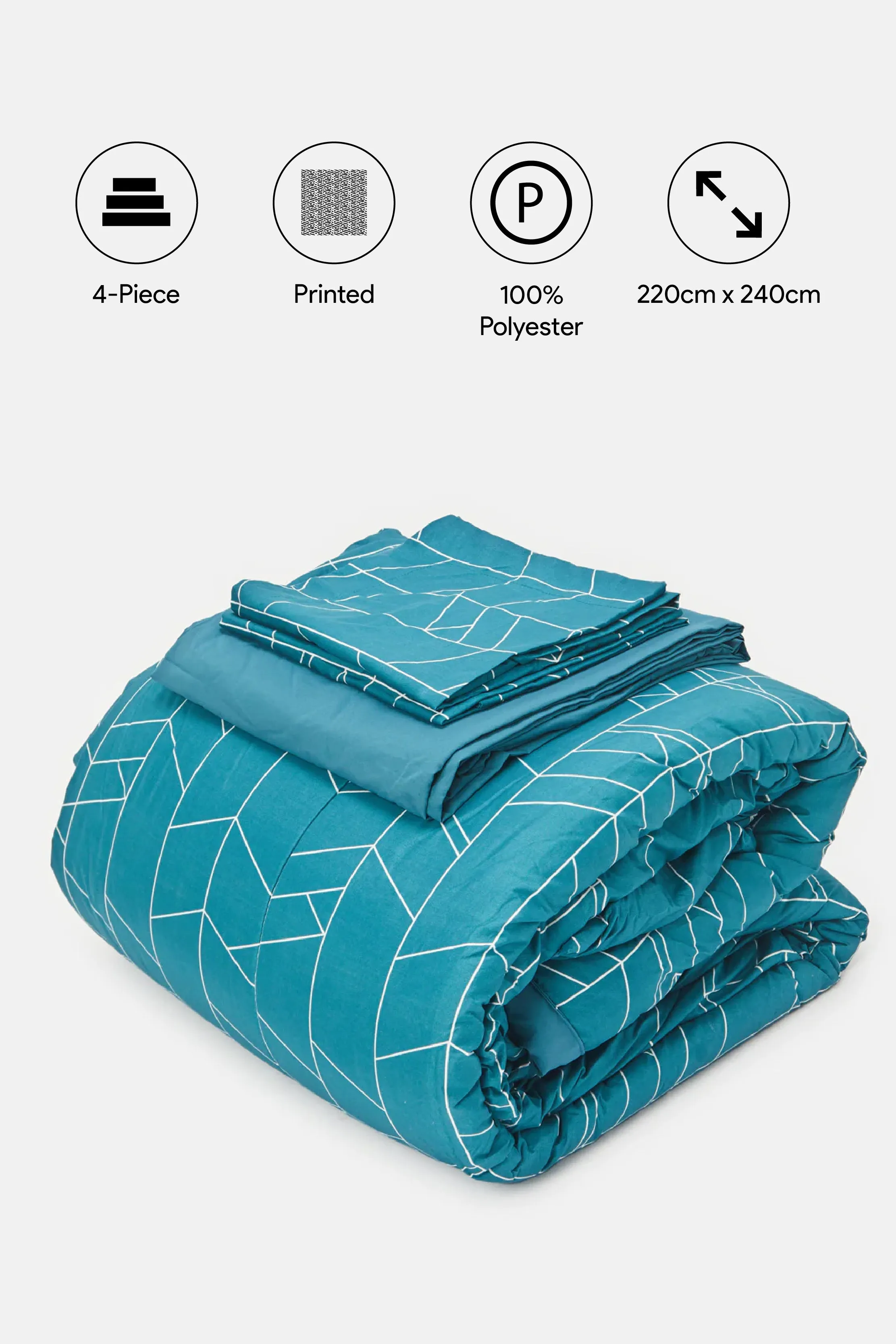 Blue 4 Piece Geometric Printed Comforter Set (Double Size)