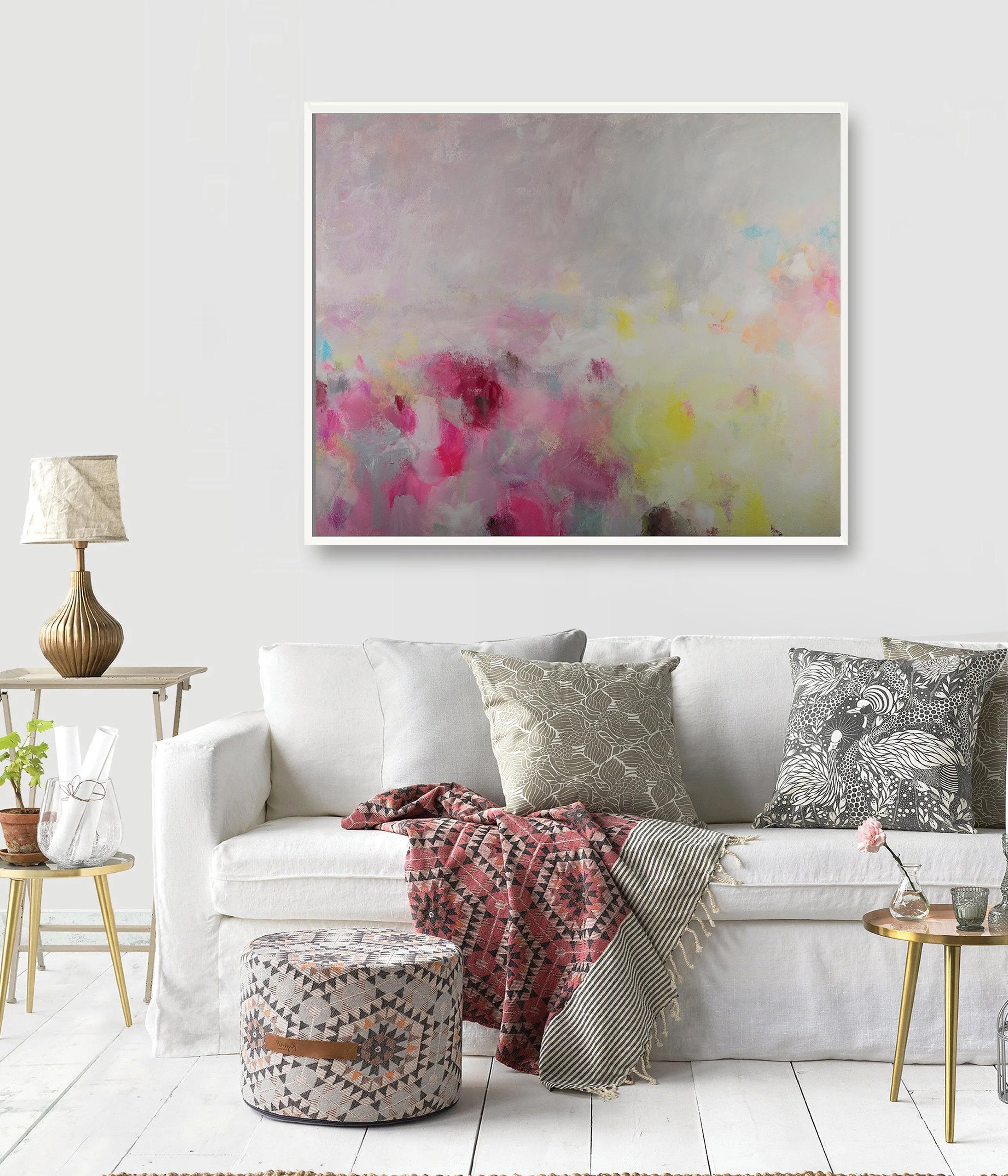 blush pink wall art oversized wall art print, colorful canvas art print extra large wall art print