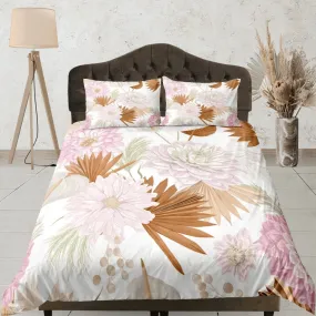 Bohemian pink floral duvet cover colorful bedding, teen girl bedroom, baby girl crib bedding boho maximalist bedspread aesthetic bedding