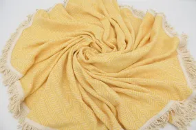 Bright Yellow 100% Cotton Round Beach Towel