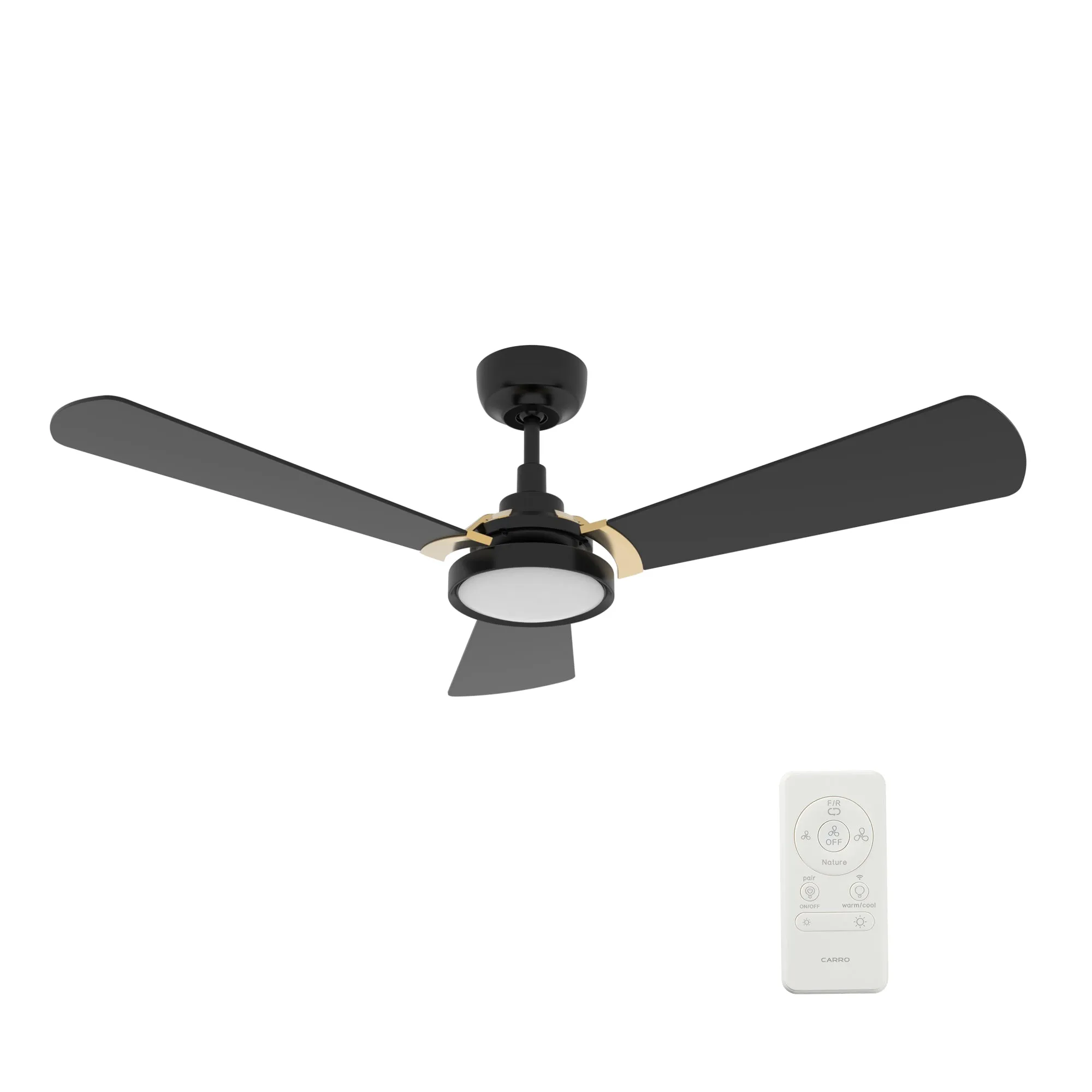 BRISA 52 inch 3-Blade Smart Ceiling Fan with LED Light & Remote Control - Black/Black (Gold Details)