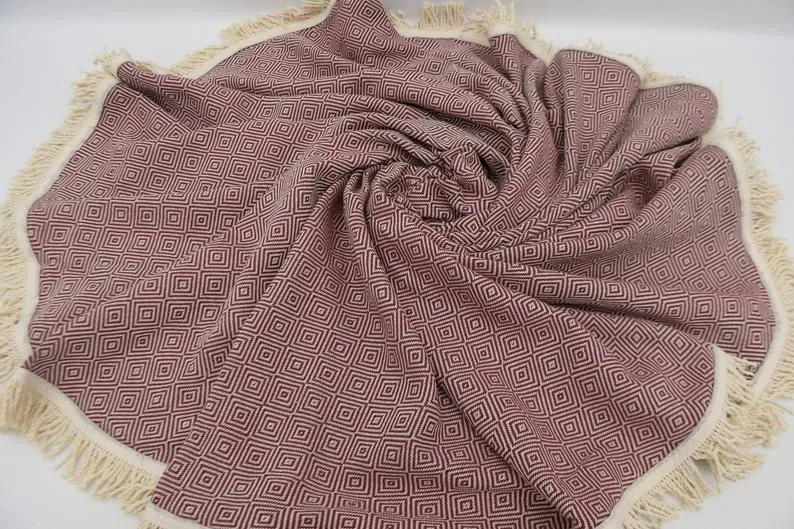 Burgundy 100% Cotton Round Beach Towel