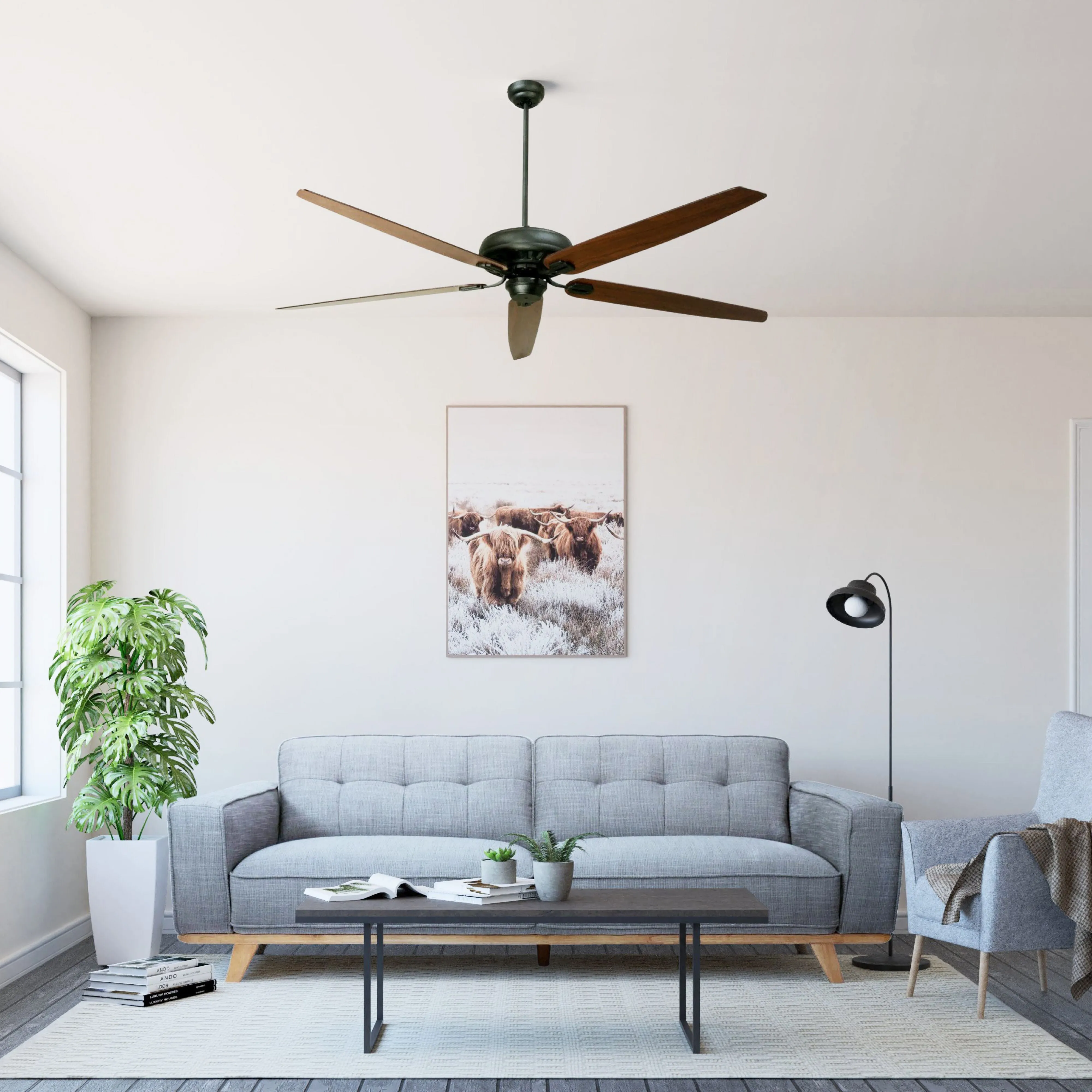 Byron Indoor AC Ceiling Fan - Black & Walnut/Mahogany Finish 178cm