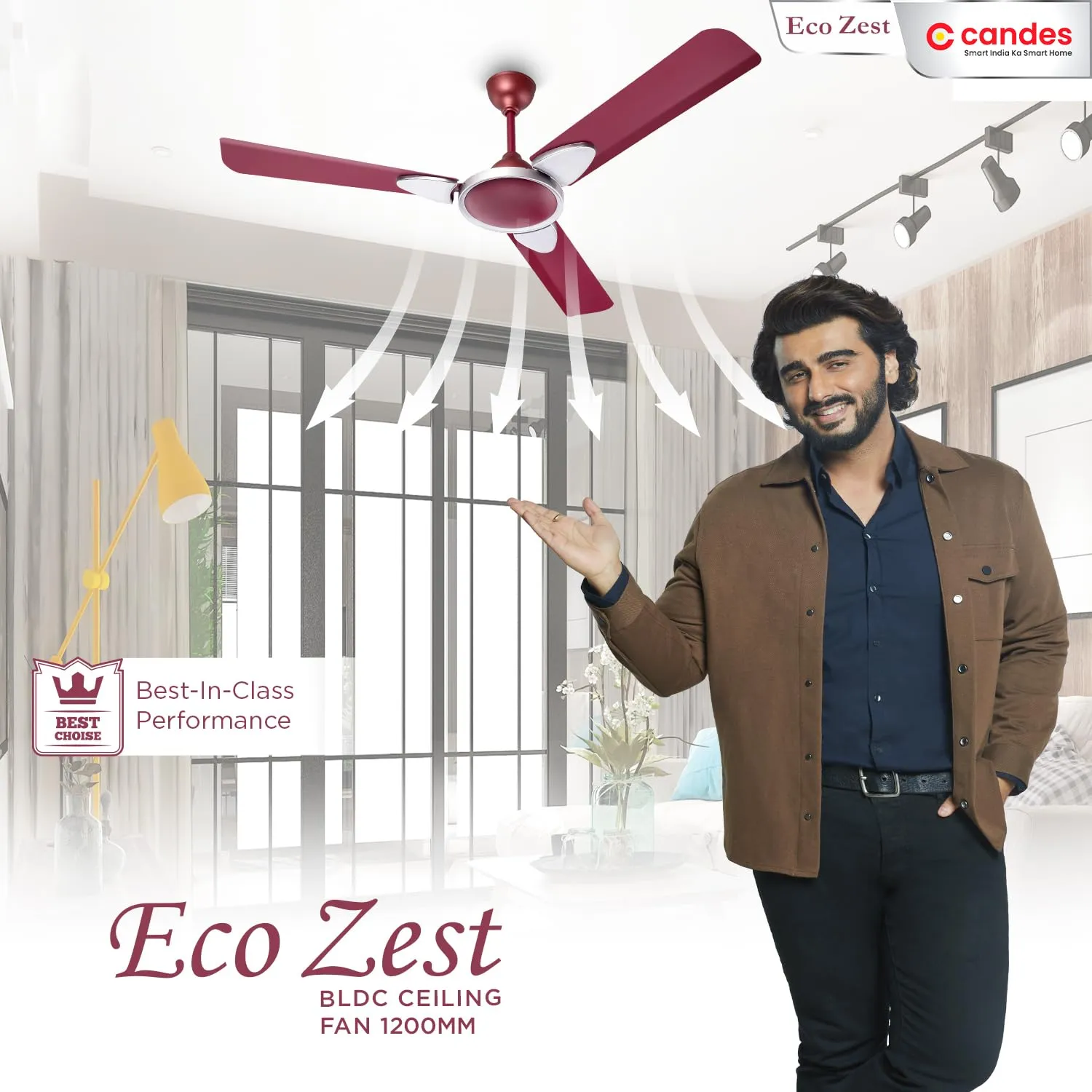 Candes Eco Zest Energy saving Designer 1200 mm / 48 inch Anti-Rust BLDC Ceiling Fan With Remote (2 Years Warranty) (Maroon)