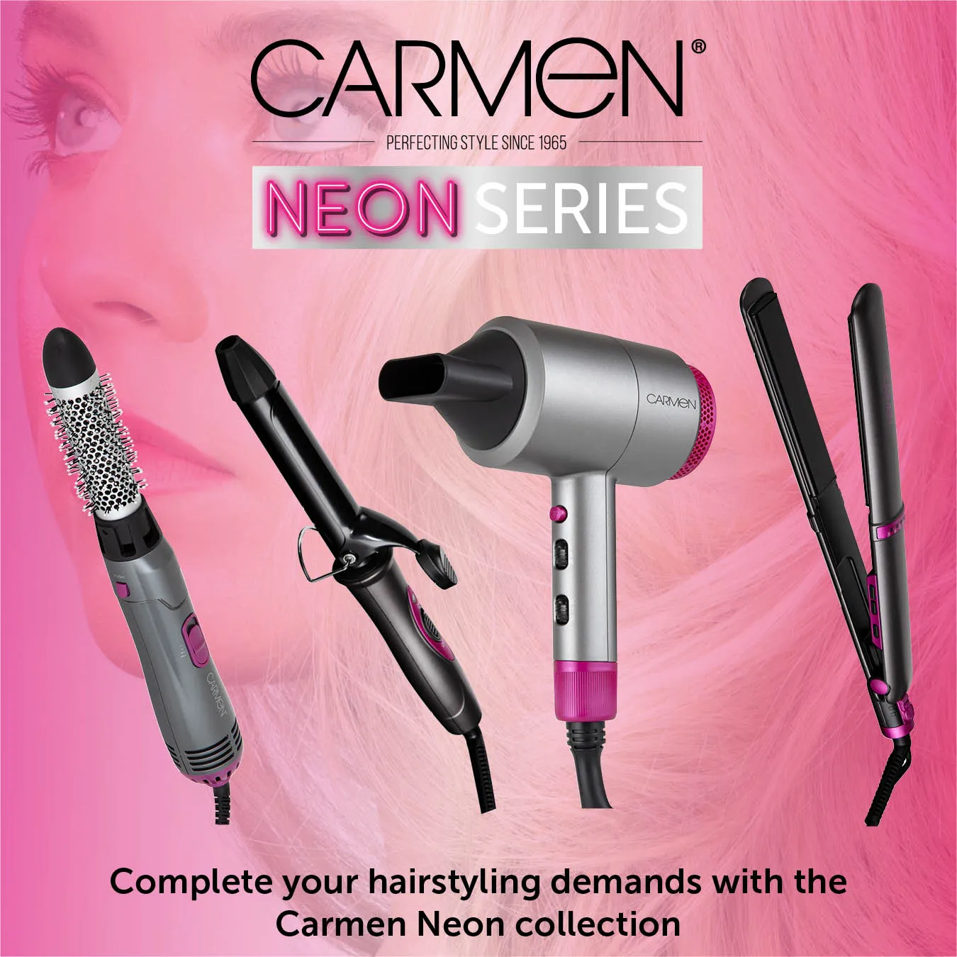 Carmen Professional Hair Dryer Neon DC - Graphite / Pink