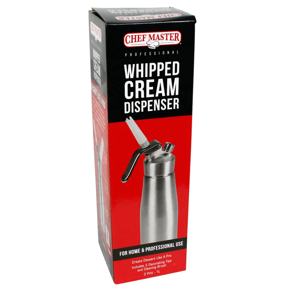 Chef Master 2 Pint Whipped Cream Dispenser Professional Grade Stainless Steel