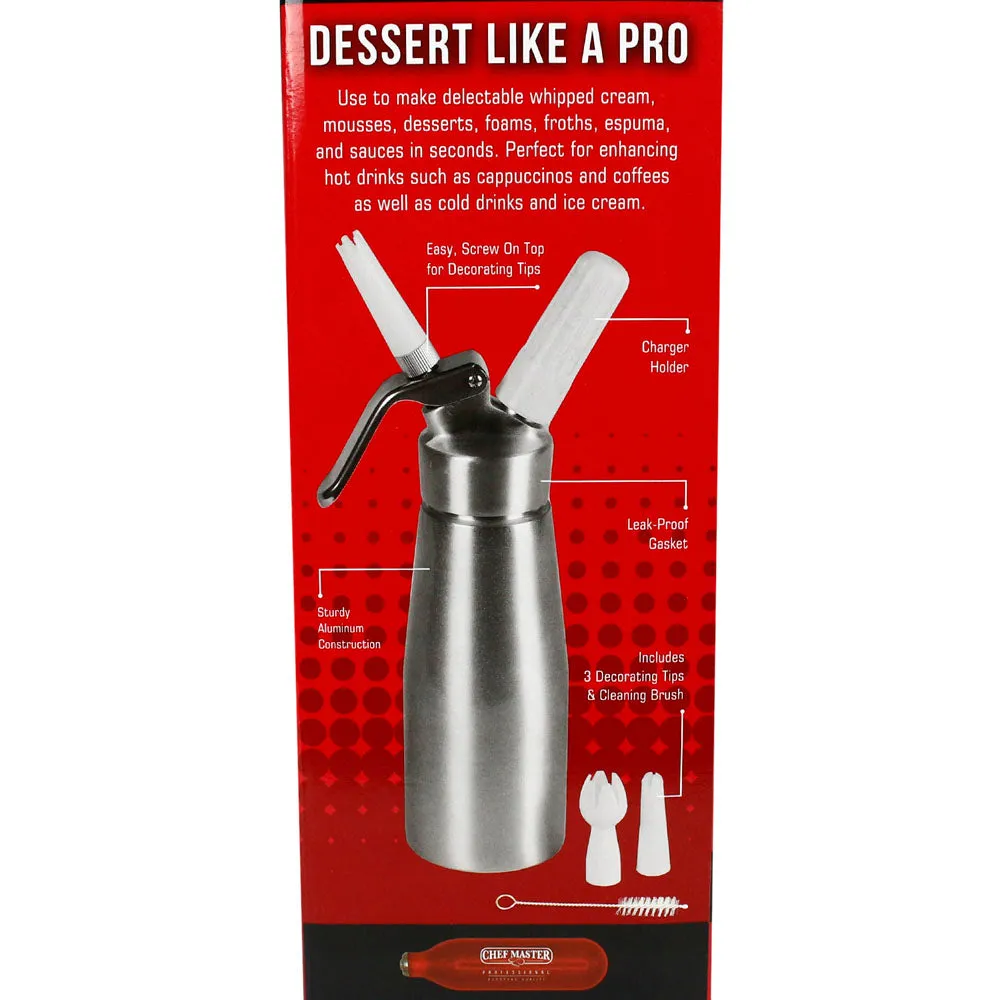 Chef Master 2 Pint Whipped Cream Dispenser Professional Grade Stainless Steel