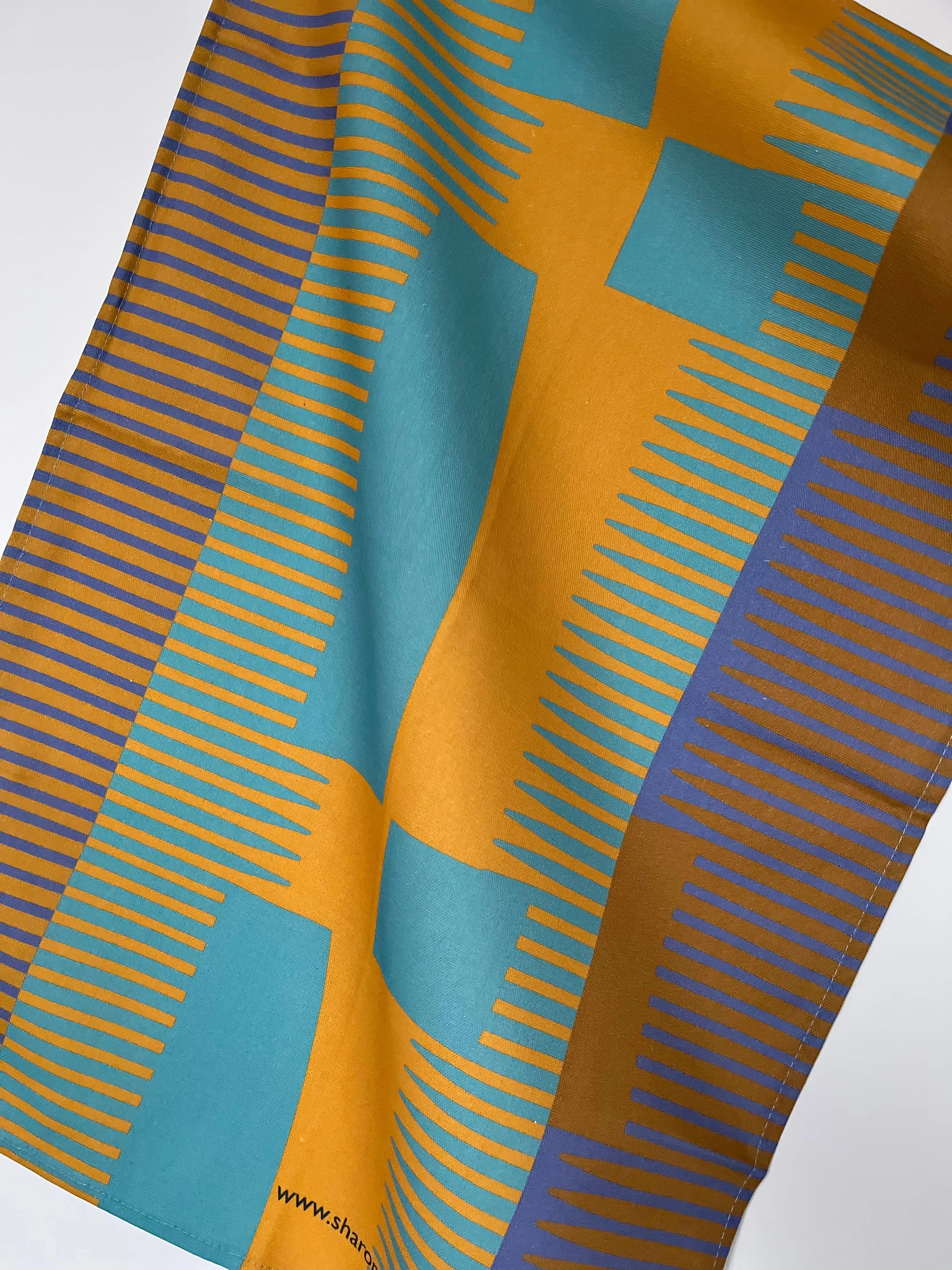 Combed Stripe Tea Towel - Orange   cobalt