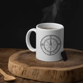 COMPASS COFFEE MUG - WHITE, BLACK, 325 ML