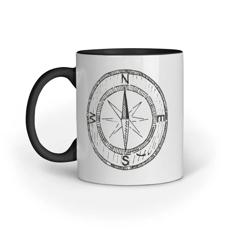 COMPASS COFFEE MUG - WHITE, BLACK, 325 ML