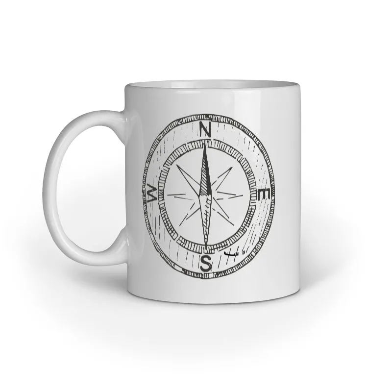 COMPASS COFFEE MUG - WHITE, BLACK, 325 ML