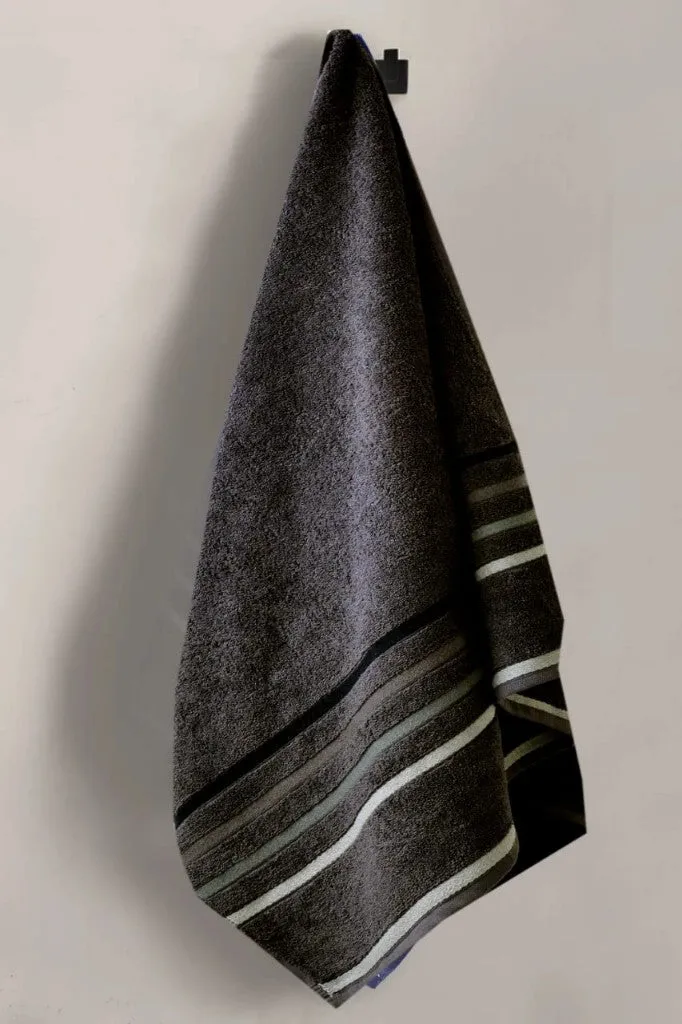 Cotton Towel With Jacquard Stripe (1893) - Charcoal Grey