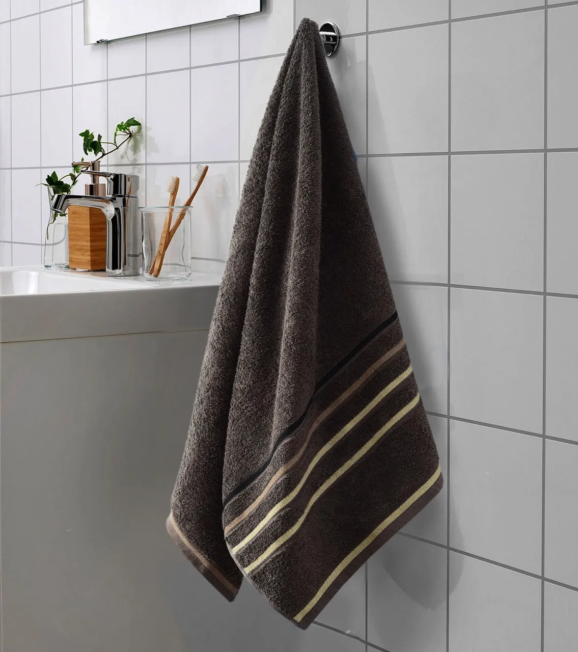 Cotton Towel With Jacquard Stripe (1893) - Charcoal Grey