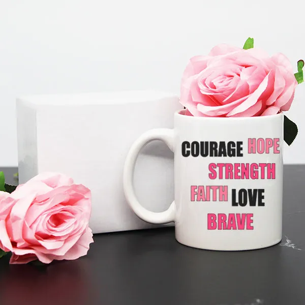 Courage and Love Breast Cancer Awareness Month Mug, 11 oz